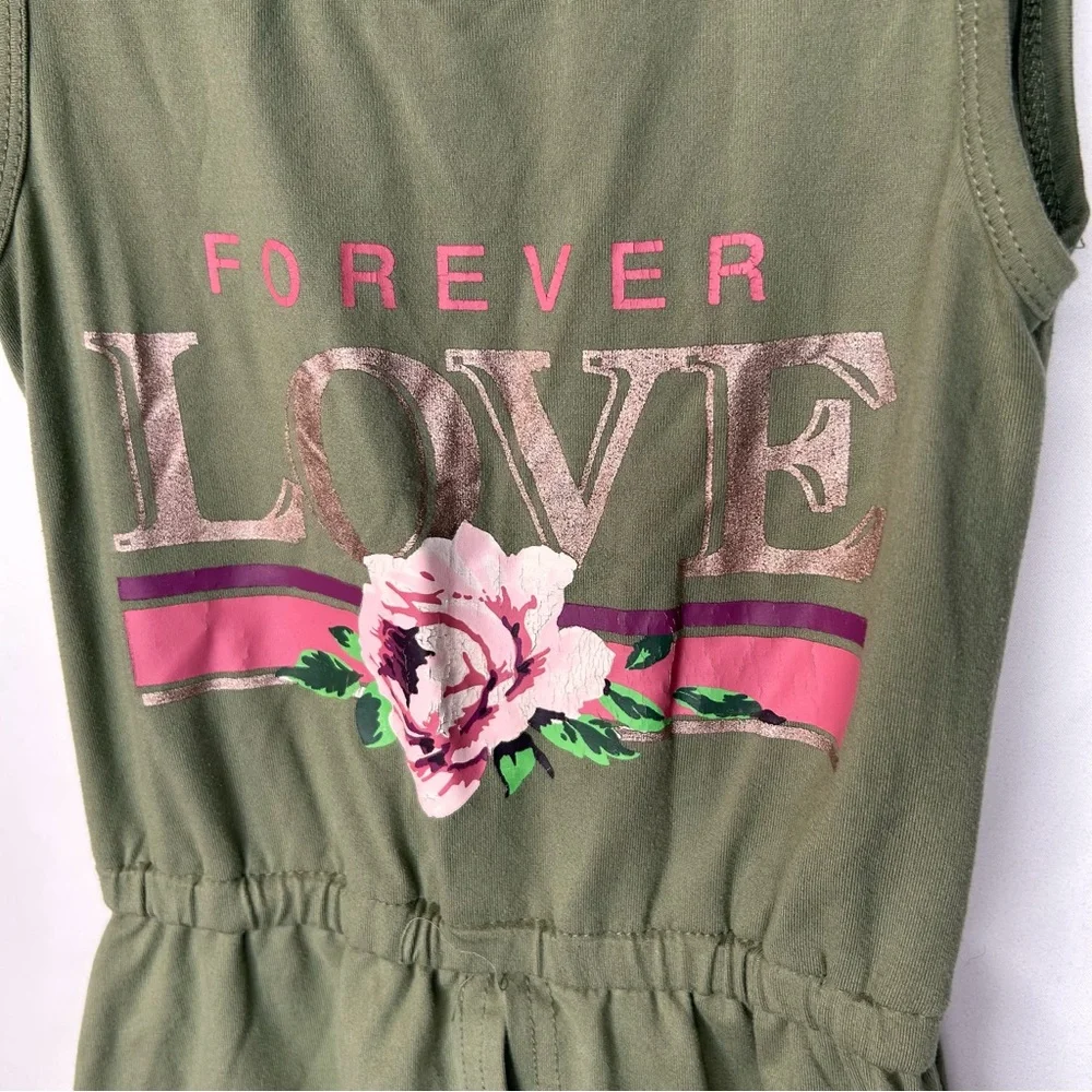 One Step Ahead Olive Sleeveless Top Romper with Pink Accents Size S /4